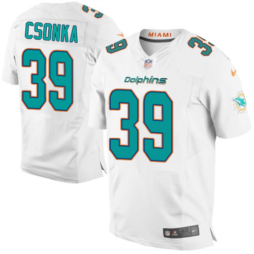 Men's Elite Larry Csonka Nike Jersey White Road - #39 NFL Miami Dolphins